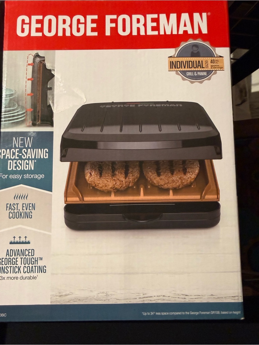 George Foreman Compact Grill in Black and Gold - Space-Saving Electric Grill